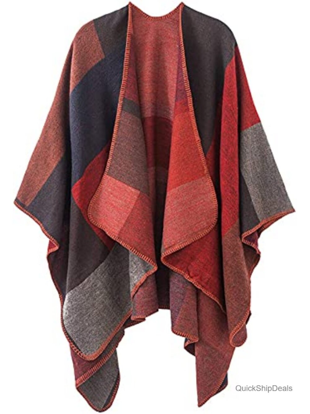 Womens Poncho Shawl Wrap Cape Plaid Reversible Fringe Tassel Winter Fall Sweater
